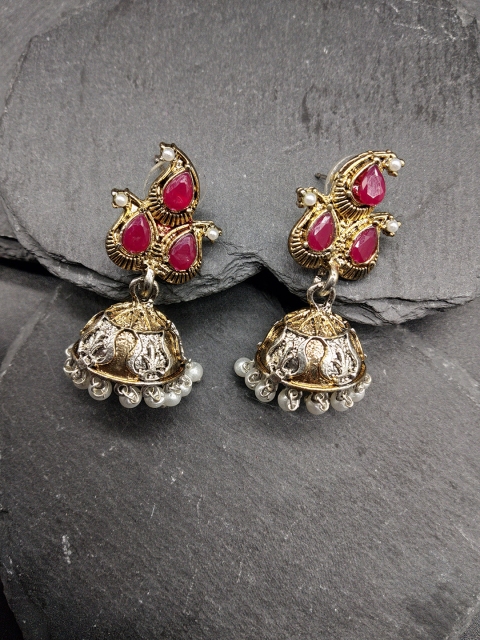 

Fida Gold-Toned & Pink Dome Shaped Jhumkas