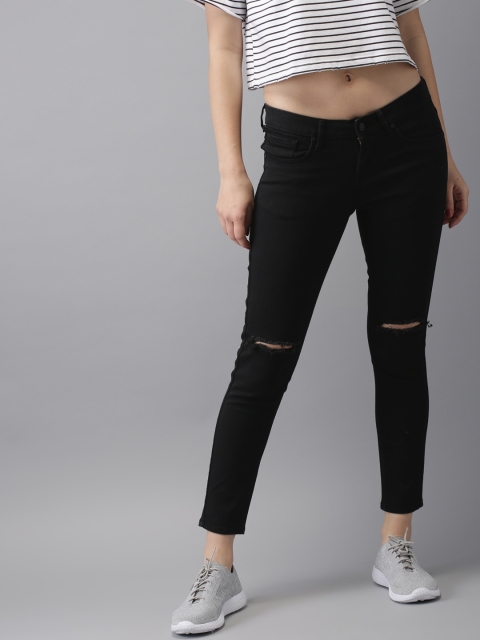 

HERE&NOW Women Black Ankle Skinny Fit Mid-Rise Clean Look Stretchable Jeans