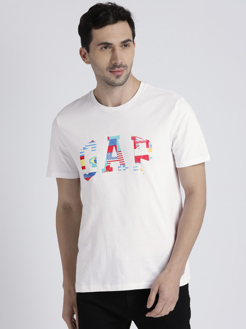

GAP Men White Round Neck Short Sleeve T-shirt