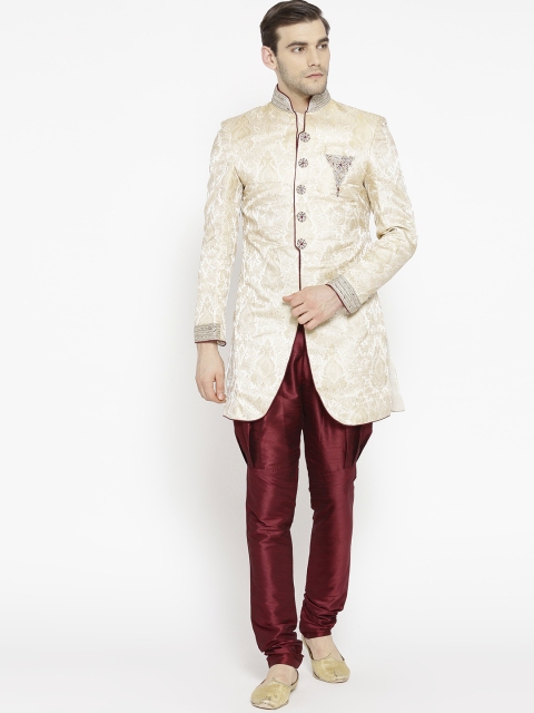 

Manish Creations Men White & Golden Self-Design Sherwani, Off white