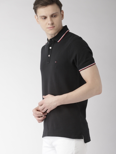 

Tommy Hilfiger Men Black Solid Polo Collar Organic Cotton T-shirt