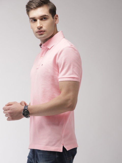 

Tommy Hilfiger Men Pink Solid Polo Collar T-shirt