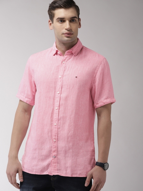 

Tommy Hilfiger Men Pink Regular Fit Solid Linen Casual Shirt