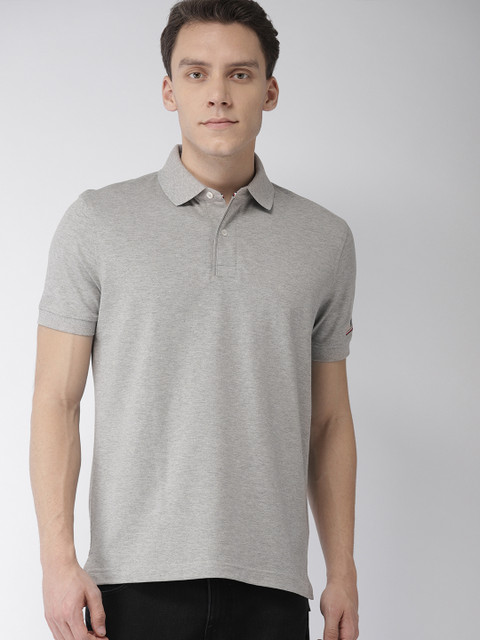 

Tommy Hilfiger Men Grey Melange Solid Polo Collar T-shirt