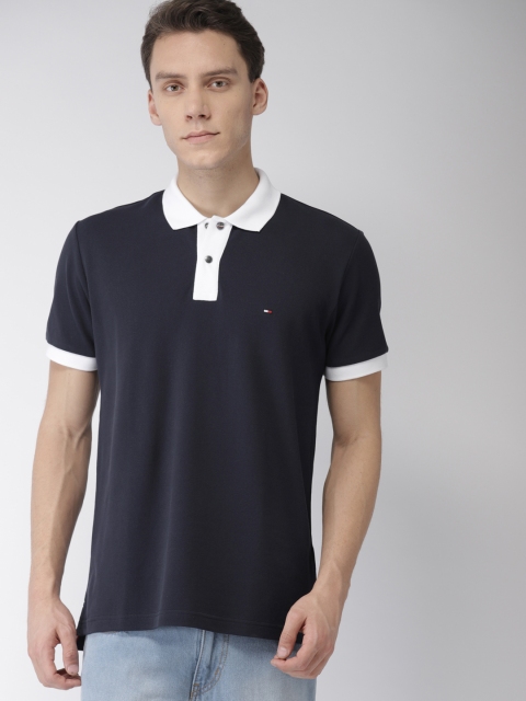 

Tommy Hilfiger Men Navy Blue Solid Polo Collar T-shirt