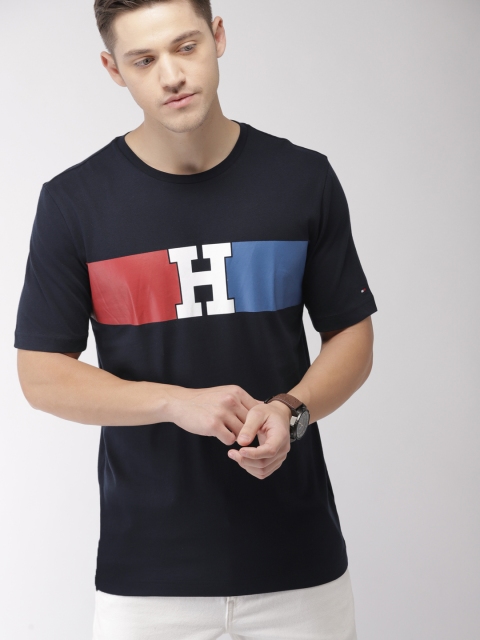 

Tommy Hilfiger Men Navy Printed Round Neck T-shirt, Navy blue