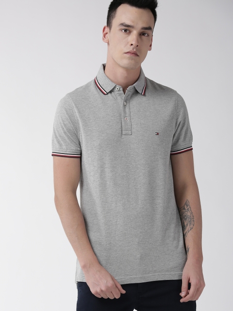 

Tommy Hilfiger Men Grey Melange Slim Fit Solid Polo Collar T-shirt