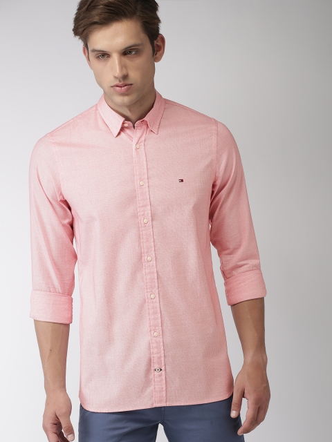 

Tommy Hilfiger Men Red & White Slim Fit Self Design Casual Shirt