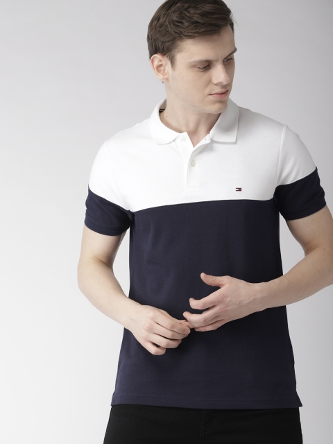 

Tommy Hilfiger Men Navy & White Colourblocked Polo Collar T-shirt, Navy blue