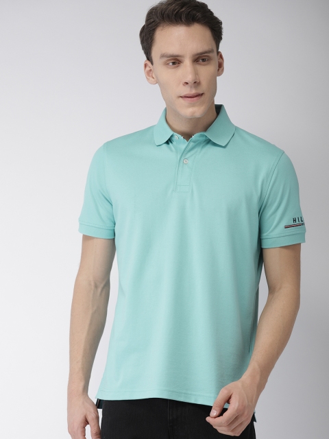 

Tommy Hilfiger Men Turquoise Blue Solid Polo Collar T-shirt