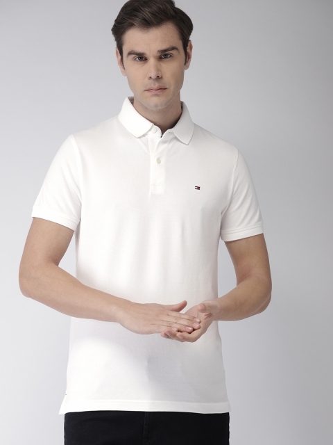 

Tommy Hilfiger Men White Solid Slim Fit Polo Collar T-shirt