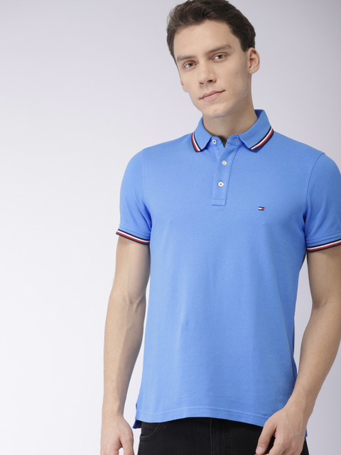 

Tommy Hilfiger Men Blue Slim Fit Solid Polo Collar T-shirt