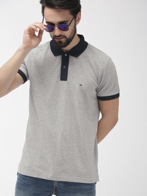 

Tommy Hilfiger Men Grey Melange Regular Fit Solid Polo Collar T-shirt