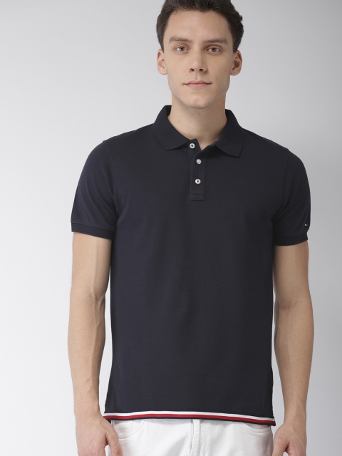 

Tommy Hilfiger Men Navy Blue Slim Fit Solid Polo Collar T-shirt