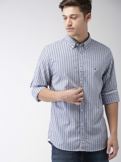 

Tommy Hilfiger Men Blue & White Regular Fit Striped Casual Shirt