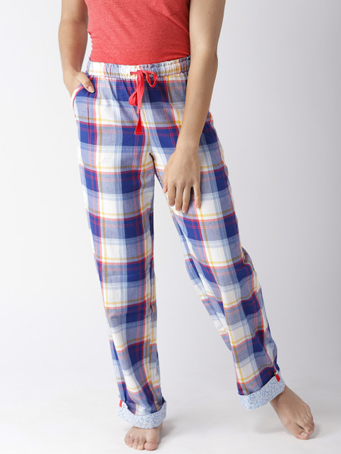 

Marks & Spencer Women Blue & White Woven Checked Pyjamas T371338P