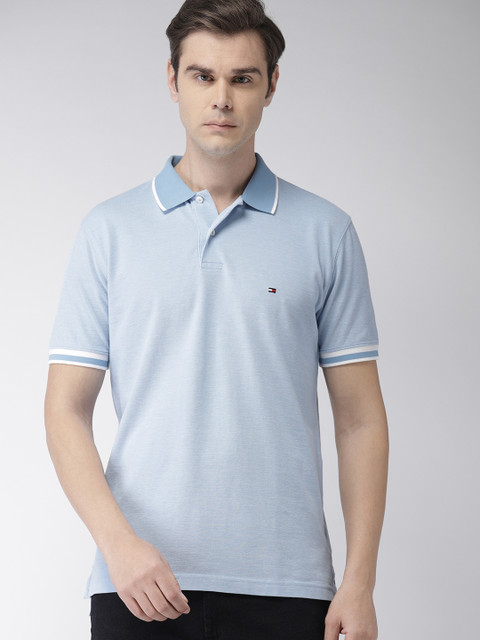 

Tommy Hilfiger Men Blue Solid Polo Collar T-shirt