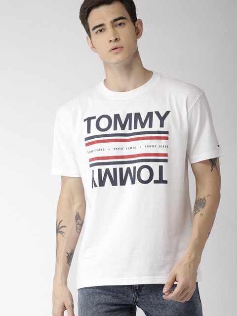 

Tommy Hilfiger Men White Printed Round Neck Pure Cotton T-shirt