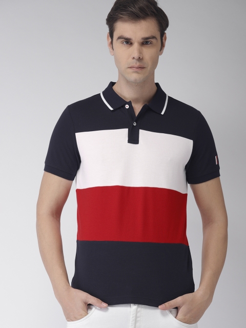 

Tommy Hilfiger Men Navy Blue & White Colourblocked Polo Collar Slim Fit T-shirt