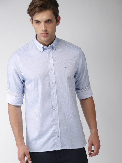 

Tommy Hilfiger Men Blue & White Regular Fit Self Design Casual Shirt