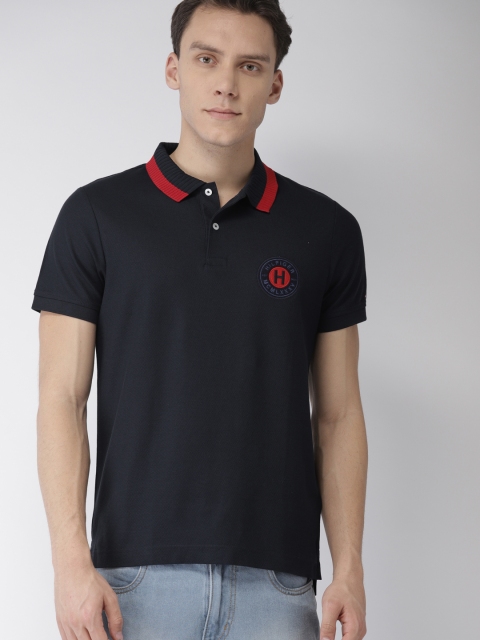 

Tommy Hilfiger Men Navy Blue Solid Slim Fit Polo Collar T-shirt