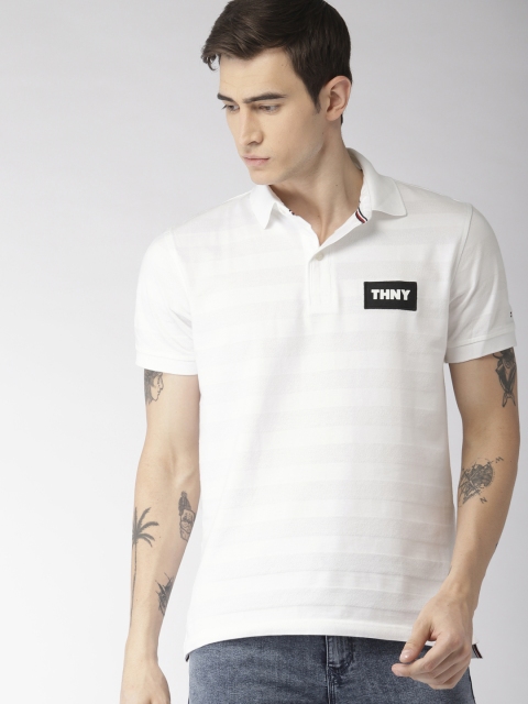 

Tommy Hilfiger Men White Striped Polo Collar T-shirt