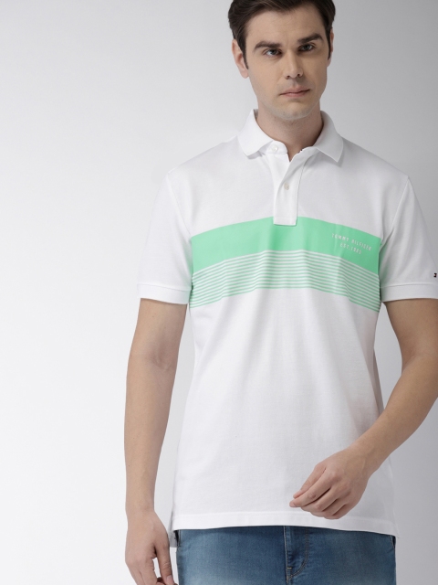 

Tommy Hilfiger Men White & Green Regular Fit Striped Polo Collar T-shirt