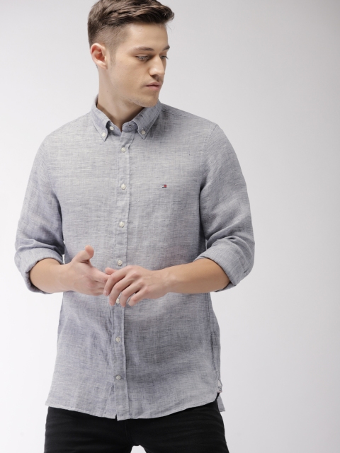 

Tommy Hilfiger Men Navy Blue Slim Fit Solid Casual Premium Linen Shirt