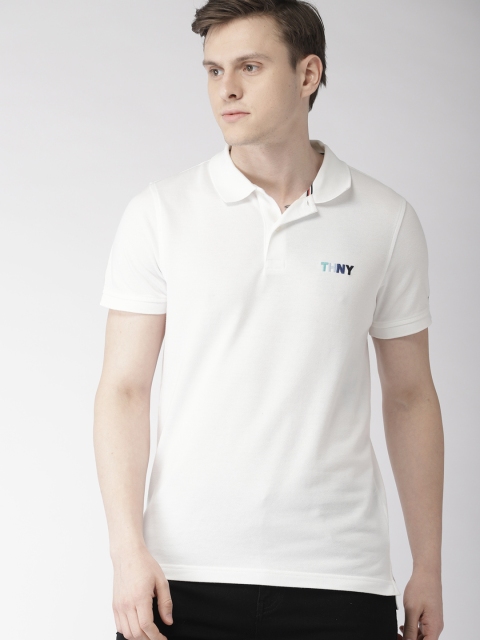 

Tommy Hilfiger Men White Solid Polo Collar T-shirt