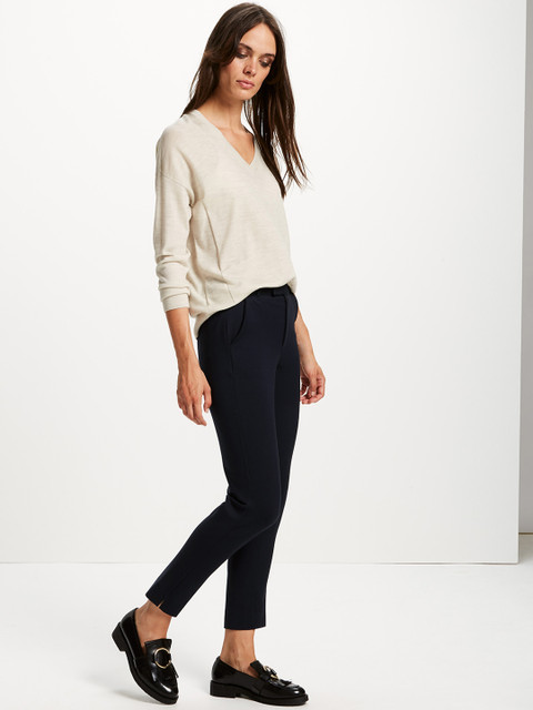 

Marks & Spencer Women Navy Blue Slim Fit Solid Regular Trousers