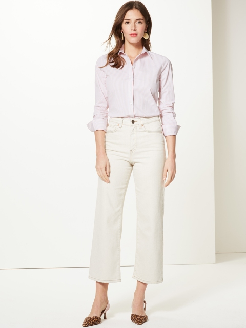 

Marks & Spencer Women Pink Tailored Fit Striped Casual Shirt