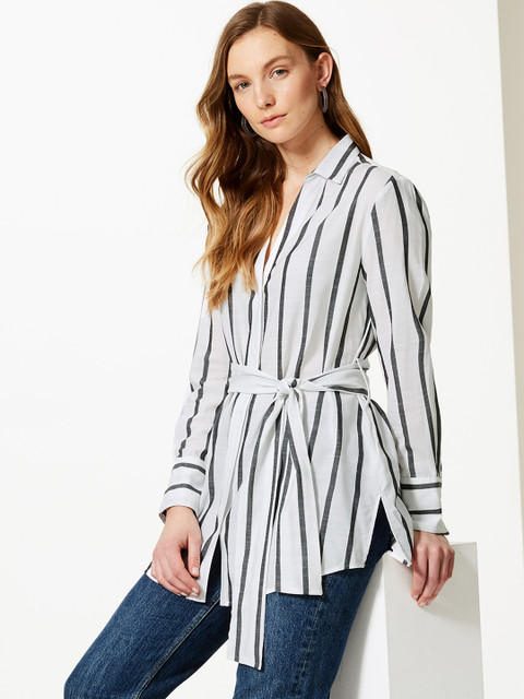 

Marks & Spencer Women Grey Regular Fit Striped Casual Shirt