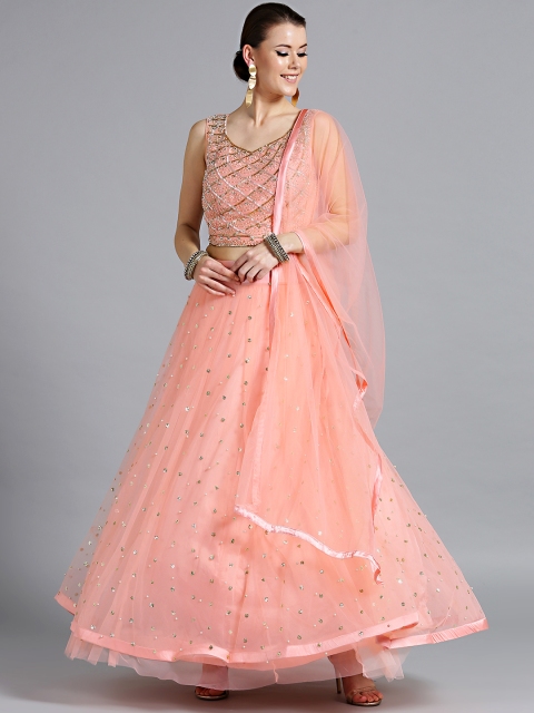 

Chhabra 555 Women Pink Embellished Made To Measure Lehenga With Blouse & Dupatta
