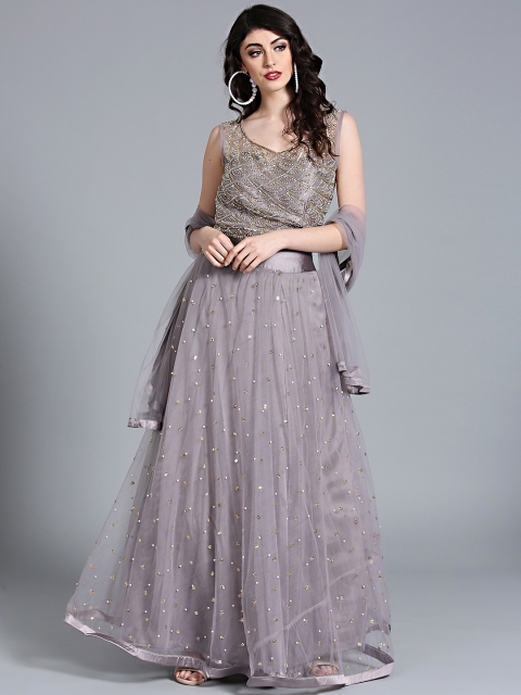 

Chhabra 555 Grey Net Embellished Stitched Made to Measure Lehenga Choli with Dupatta