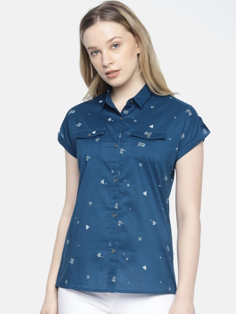 

Wrangler Women Navy Blue Ashley Regular Fit Printed Casual Shirt
