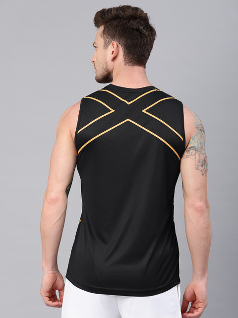 

HRX by Hrithik Roshan Men Black Printed Rapid-dry Training Tank