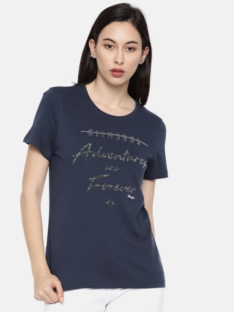 

Wrangler Women Navy Blue Printed Round Neck T-shirt
