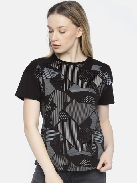 

Wrangler Women Black Printed Round Neck T-shirt