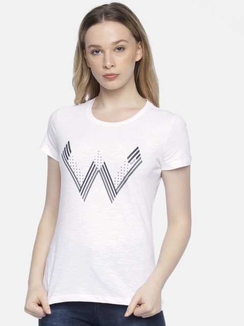 

Wrangler Women White Slim Fit Printed Round Neck T-shirt