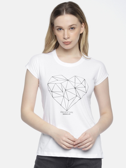 

Wrangler Women White Printed Round Neck T-shirt
