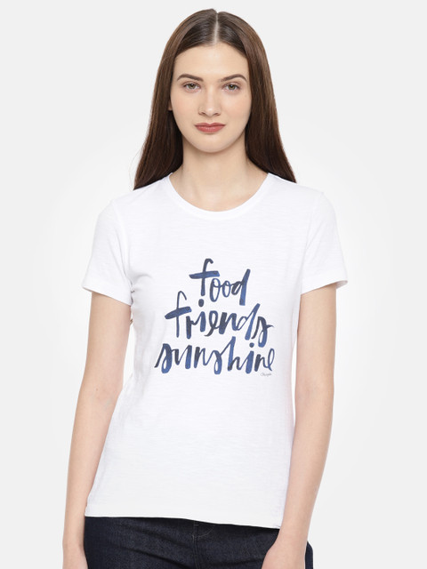 

Wrangler Women White Printed Round Neck T-shirt
