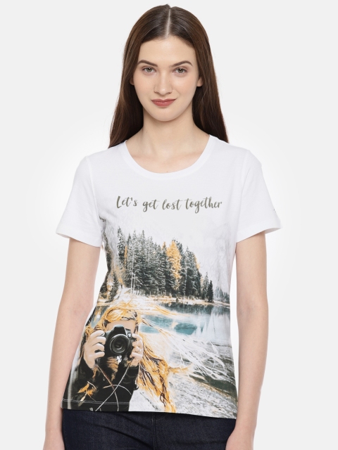 

Wrangler Women White Printed Round Neck T-shirt