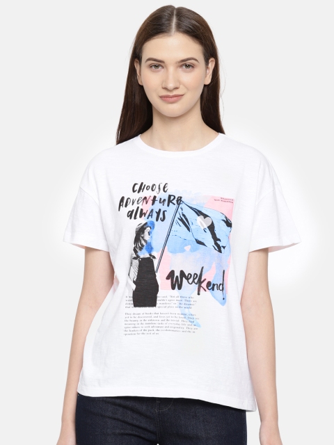 

Wrangler Women White Printed Round Neck T-shirt