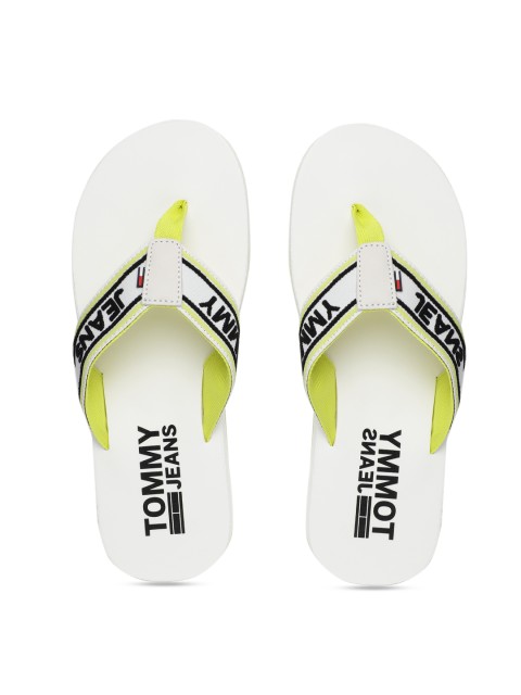 

Tommy Hilfiger Men Off-White & Lime Green Printed Thong Flip-Flops