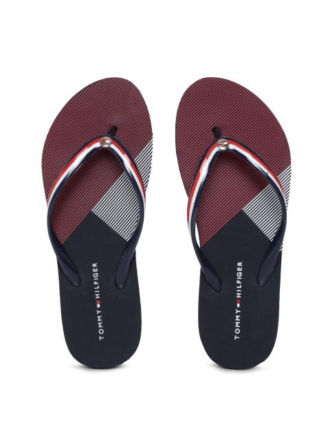 

Tommy Hilfiger Women Navy Blue & Red Striped Thong Flip-Flops