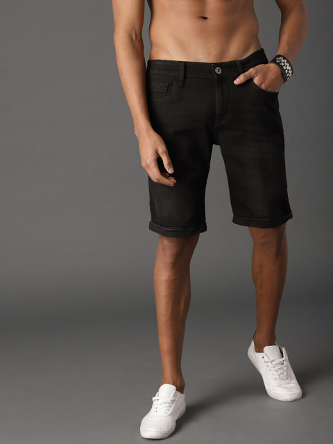 

Roadster Men Black Washed Regular Fit Denim Shorts
