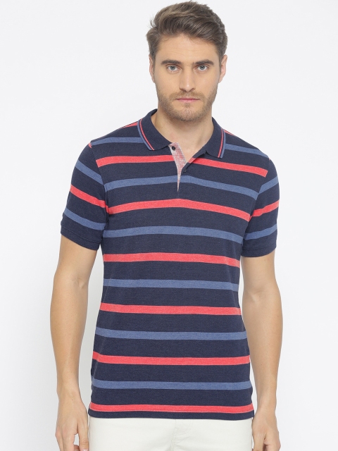 

Peter England Casuals Men Navy Blue Striped Polo Collar T-shirt