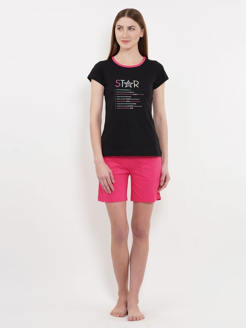 

Sweet Dreams Women Black & Pink Solid Night suit 230378-JET BLACK