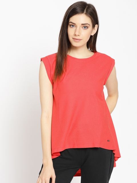 

Sweet Dreams Women Coral Pink Solid High-Low Top