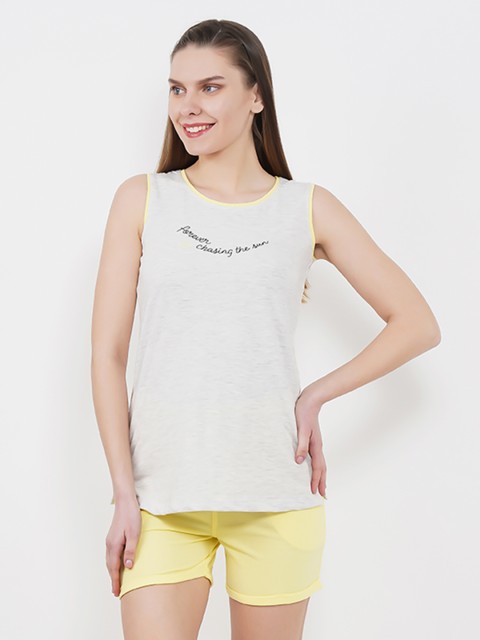 

Sweet Dreams Women Grey Melange & Yellow Solid Night Suit 2108A9